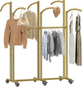 Clothing Rack,Heavy Duty Gold Clothing Rack with Adjustable Height, 6 Curved Arms Wheels - Floor Standing Metal Garment Rack for Retail Store Display Home Use,Gold