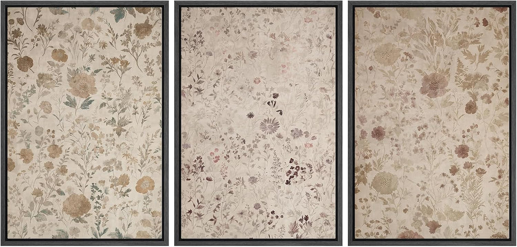 wall26 Framed Canvas Print Wall Art Set Vintage Botanical Wildflower Photography Modern Art Decorative for Living Room, Bedroom, Office - 24'x36'x3 Black