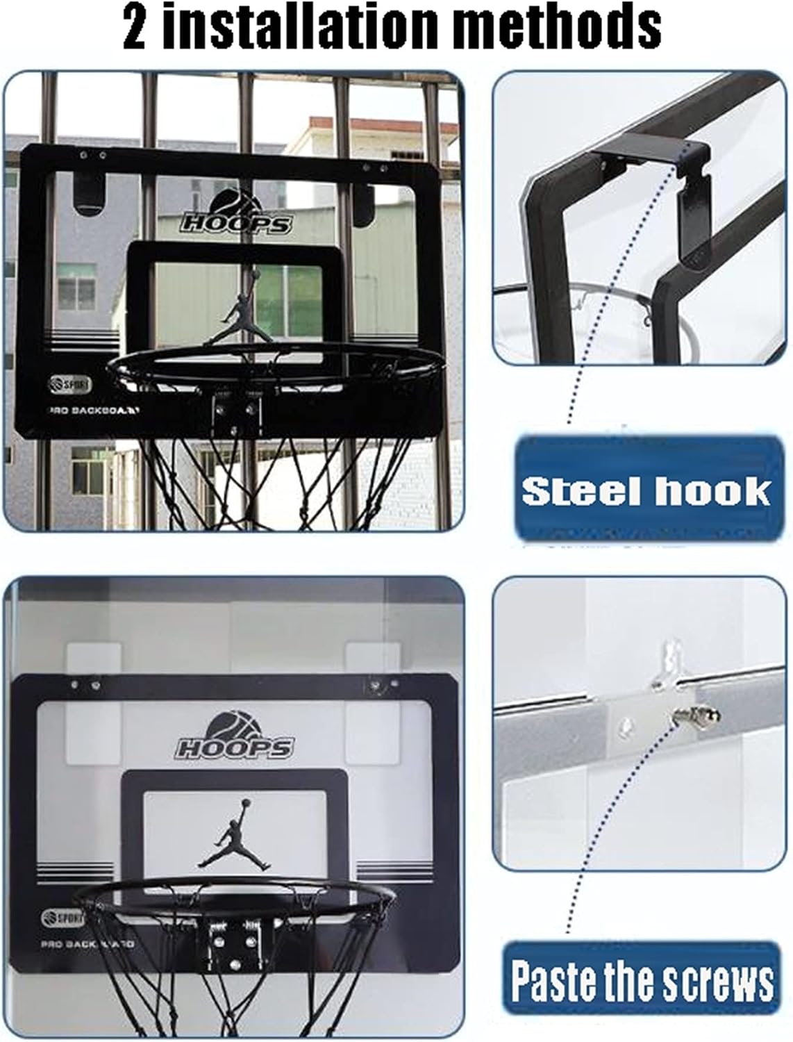 Mini Basketball Hoop Kit, Punch-Free Home Office Wall-Mounted Basketball Hoop, for Adults and Kids, with 2 Basketballs (Size : 59x40.5cm)