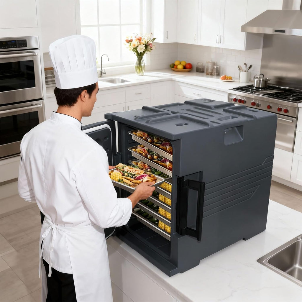 95 Qt Catering Food Warmer with Handles for Catering,No Rust, wear-Resistant Latch and Door Shaft,Stackable Cold & Hot Box for Parties, LLDPE Insulated Food Carrier for 6 Full-Size Pans
