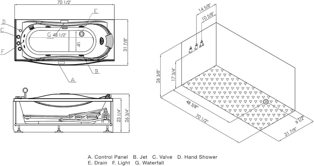EAGO AM189ETL-L 6' Right Drain Acrylic Whirlpool Bathtub with Fixtures, White