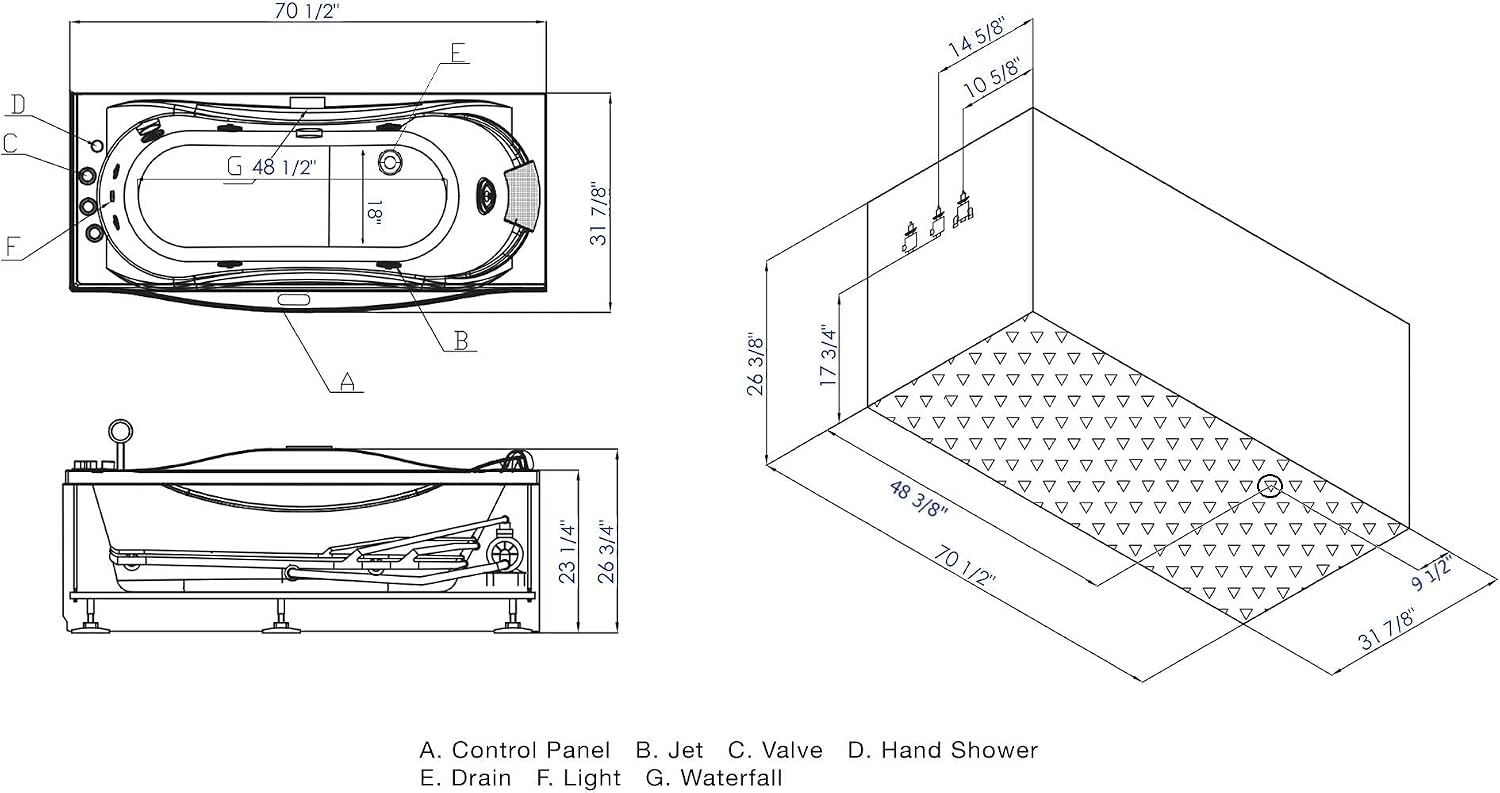 EAGO AM189ETL-L 6' Right Drain Acrylic Whirlpool Bathtub with Fixtures, White