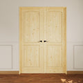 French Door 56' x 80' (Double 28' x 80') 2-Panel Arch Top Pine Wood Door Slabs Prehung Jamb, Black Hinges, Levers and Latch, Unfinished Solid Wood Doors, French Interior Doors for Room
