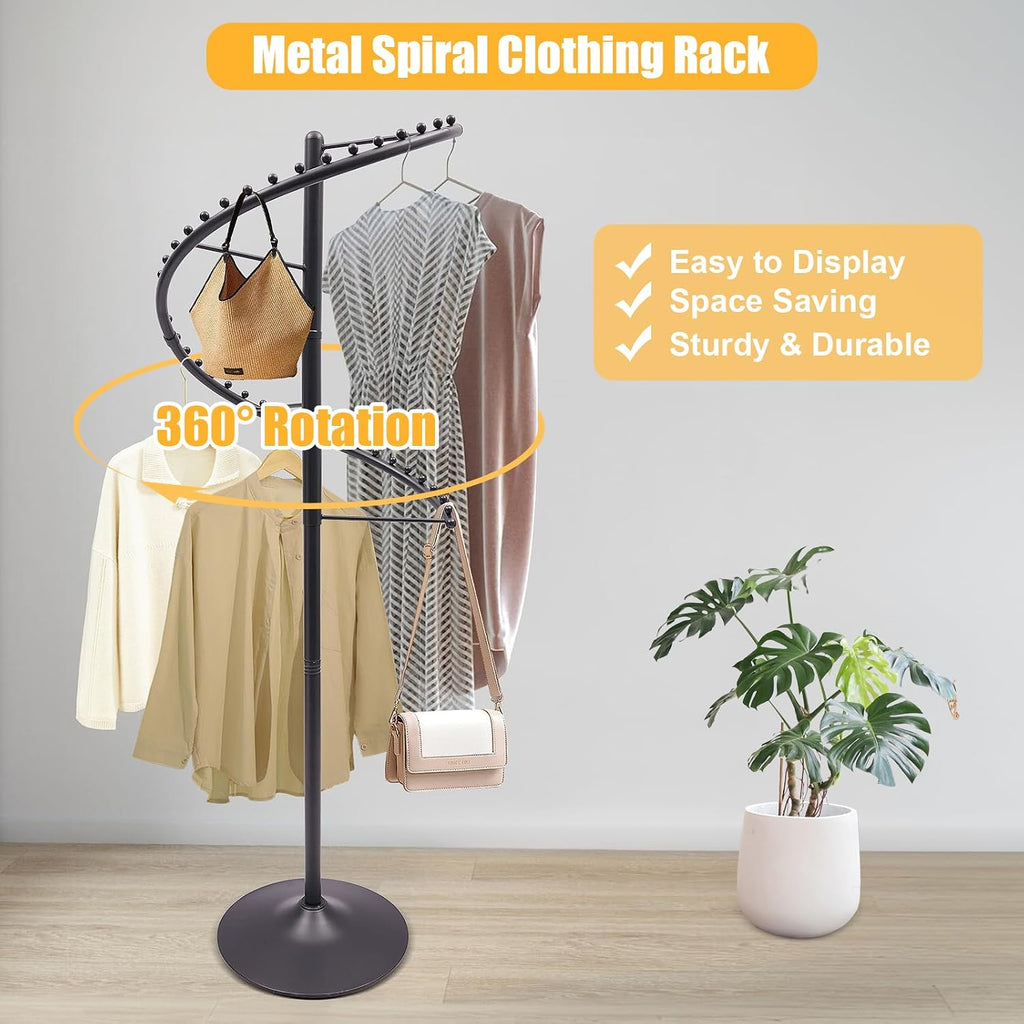 JOMCYDM Spiral Rotating Clothing Rack Heavy Duty Garment Rack Standing Scarf Holder 360 ° Metal Clothes Display Rack for Bedroom Living Room Retail Stores