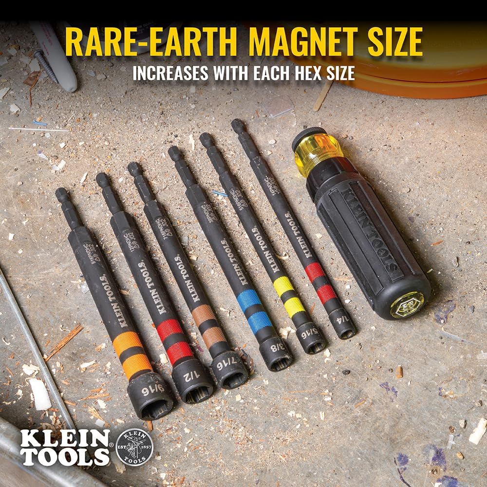 Klein Tools 10-Inch Plier Wrench and 6-Piece Hollow Magnetic Ratcheting Impact Nut Driver Set
