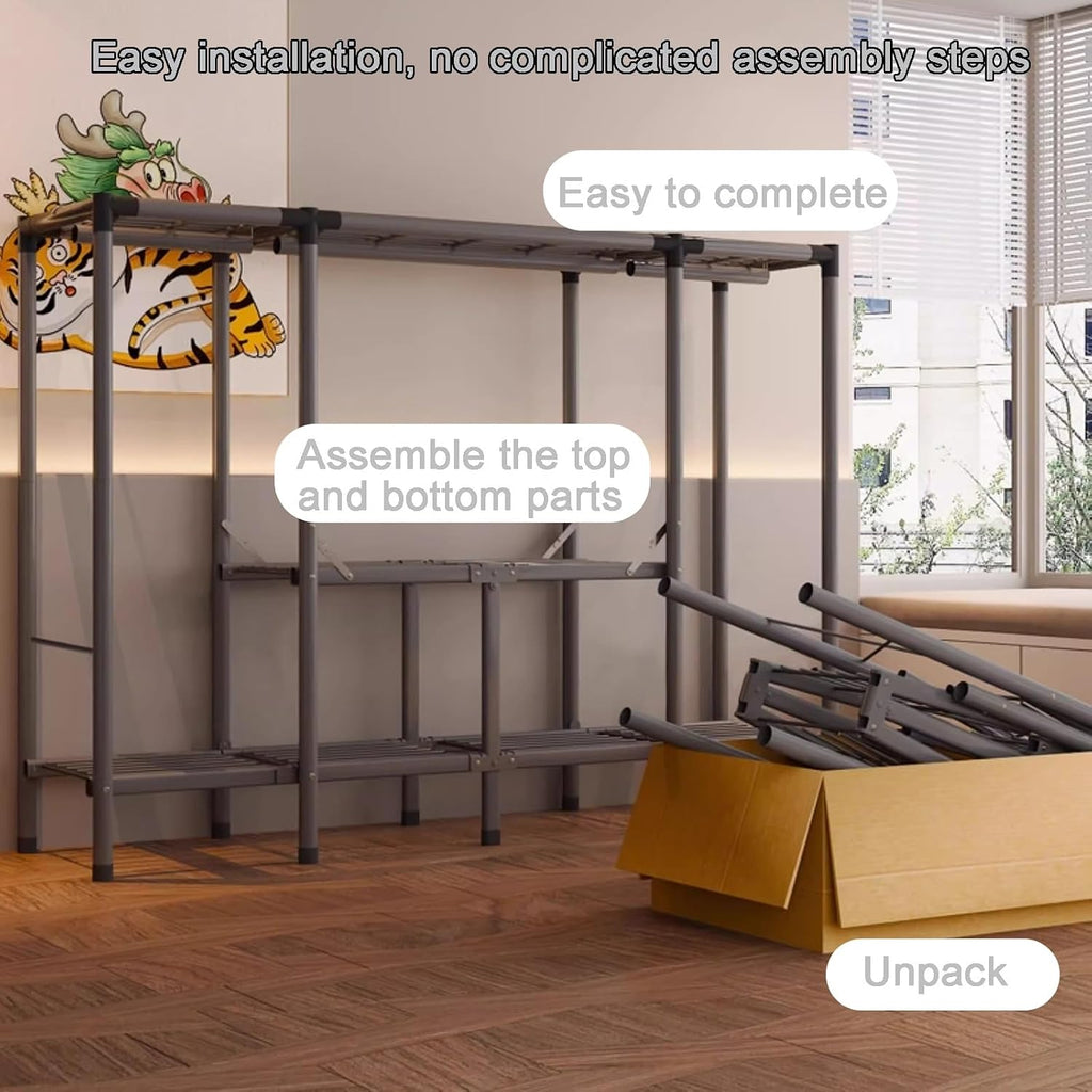 67' H Portable Wardrobe Closet Storage Organizer for Bedroom, Armoire Foldable, Steel Hanging Rack with Cover(110cm/43.3in)