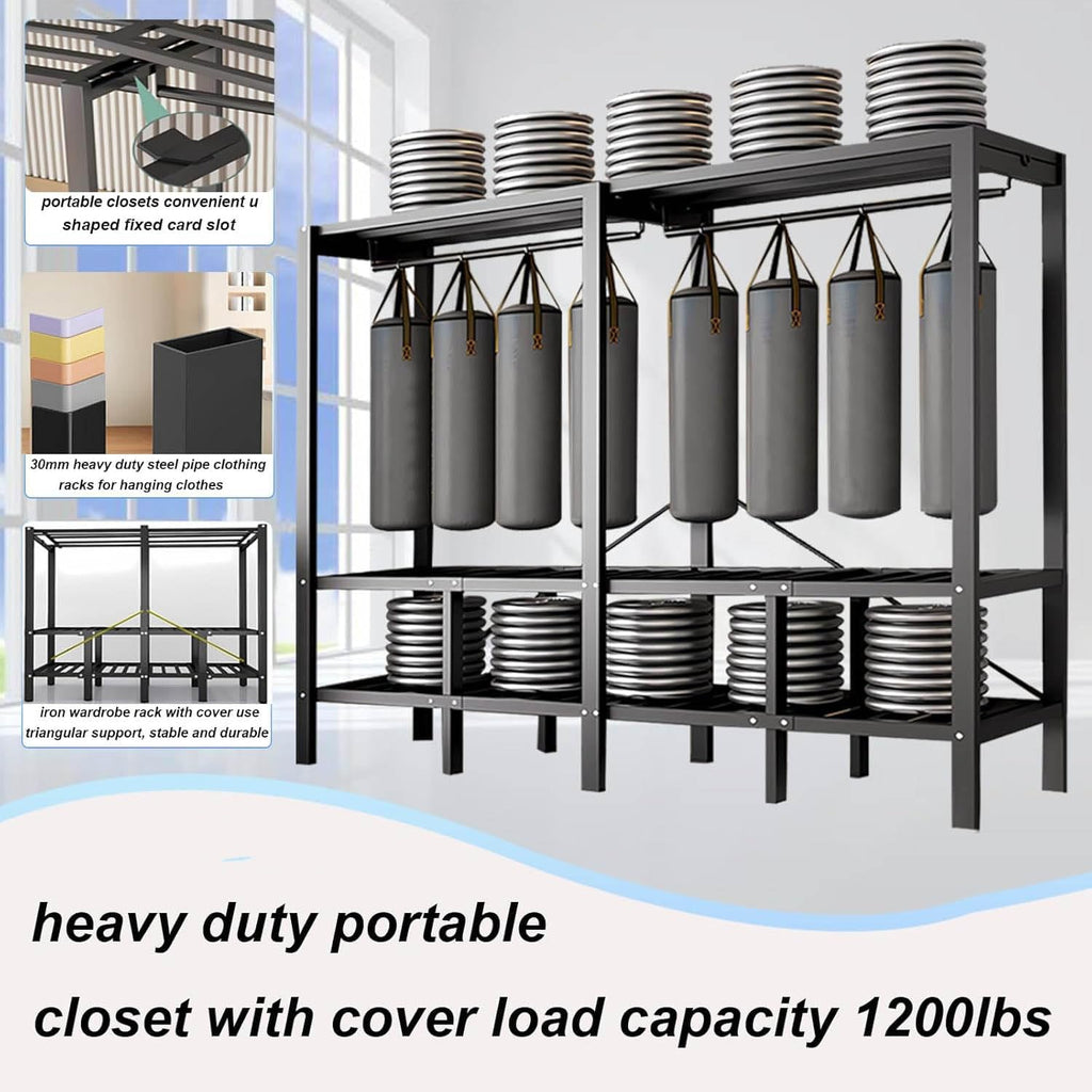 Clothing Rack with Cover,Heavy Duty Foldable Wardrobe with Cover, Portable Closets for Hanging Clothes, Large Capacity Hanging Organization Garment Racks (grey, 59.1in/150cm)