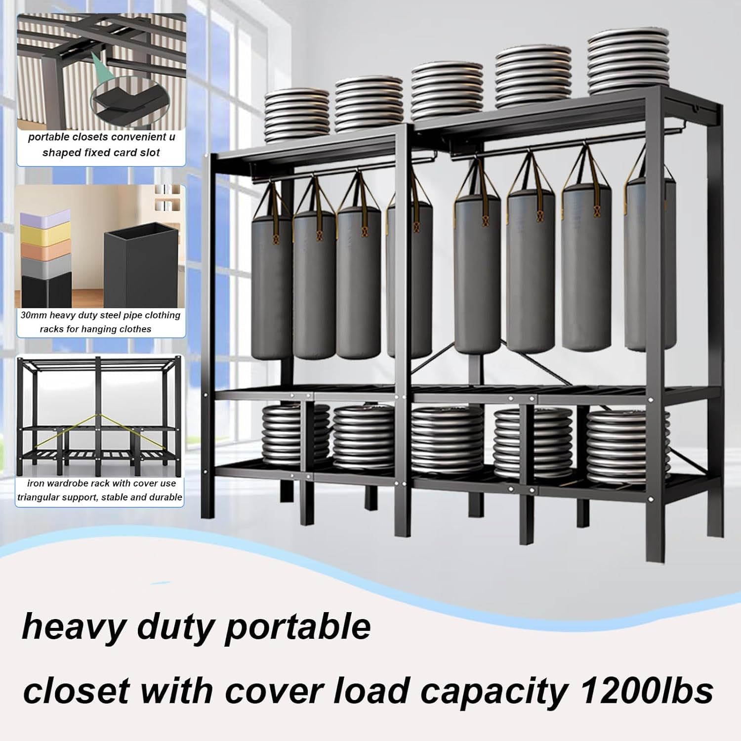 Clothing Rack with Cover,Heavy Duty Foldable Wardrobe with Cover, Portable Closets for Hanging Clothes, Large Capacity Hanging Organization Garment Racks (grey, 59.1in/150cm)