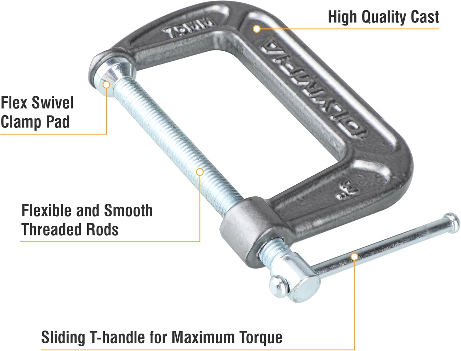 Olympia Tools Heavy Duty Cast Iron C-Clamps with 3-Inch Jaw Opening and 2-Inch Throat, 36 Pack
