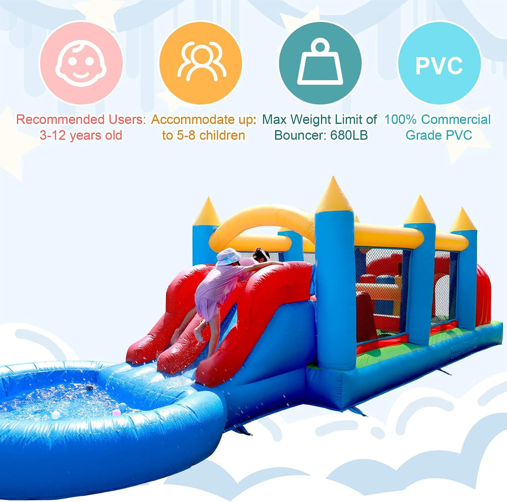30FT Commercial Inflatable Bounce House Combo - Heavy Duty PVC Dual Racing Slides Obstacle Course Bouncer with Crawl Tunnels & Climbing Wall for Backyard, School, Church Events, Kids Adults