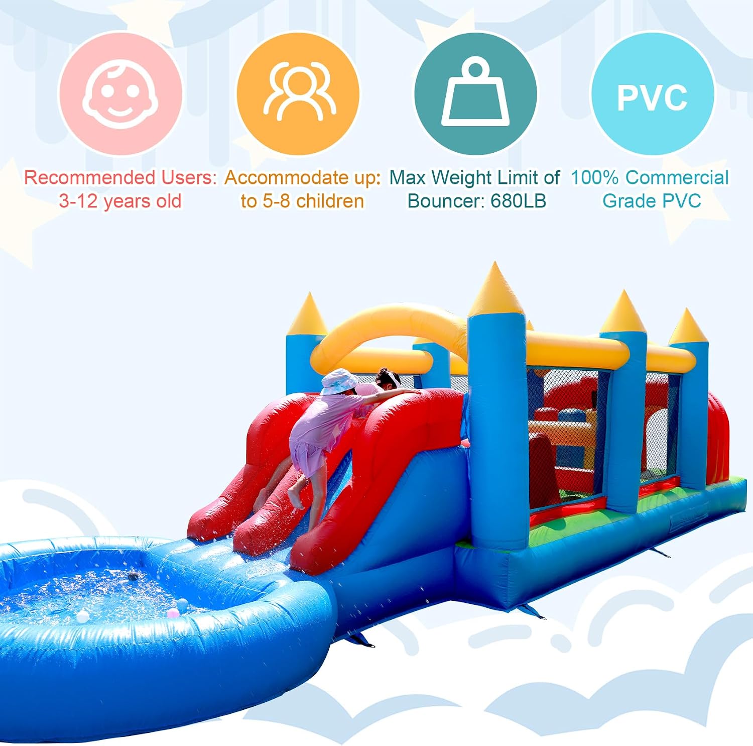 30FT Commercial Inflatable Bounce House Combo - Heavy Duty PVC Dual Racing Slides Obstacle Course Bouncer with Crawl Tunnels & Climbing Wall for Backyard, School, Church Events, Kids Adults
