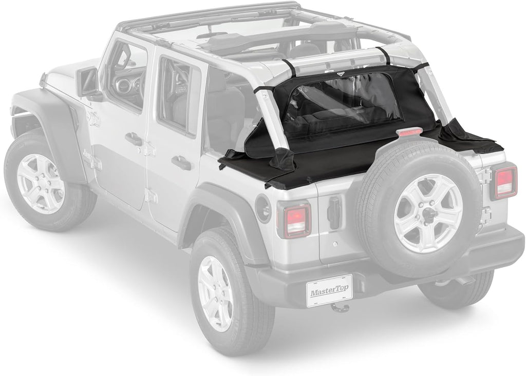 MasterTop Tonneau Cover & Wind Stopper Combo, Black MasterTwill - Fits Jeep Wrangler JLU 4-Door 2018-2024 Hard Top Models - Wind Breaker Blocks Backdrafts - Keeps Cargo Area Clean