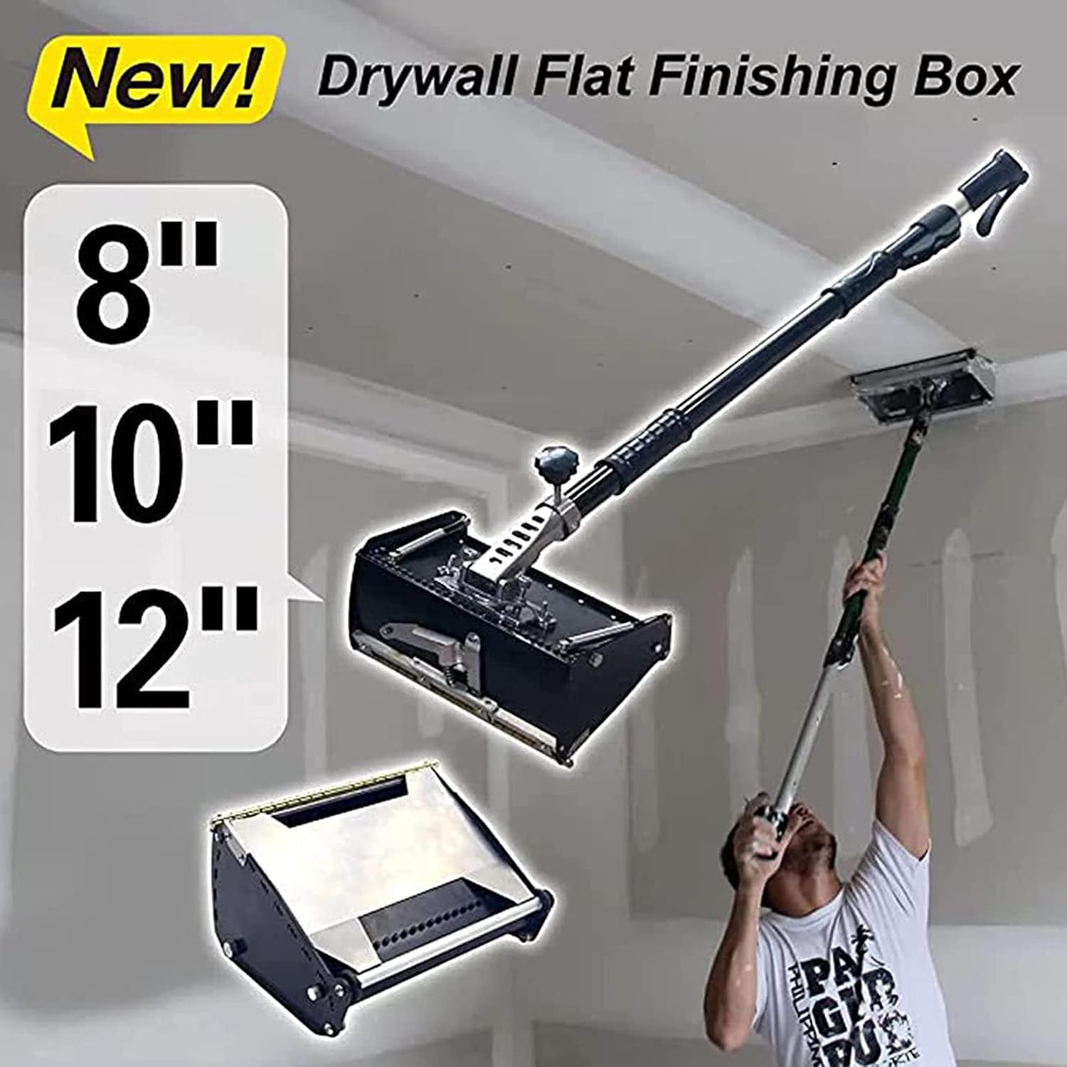 Drywall Taping Tools,9.8 Inch Drywall Taping Flat Finishing Set,Drywall Flat Finishing Box with 40''-63.8'' Adjustable Handle Stainless Steel Concrete Finishing Hand Tool (10')
