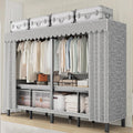 Heavy Duty Metal Clothes Rack With Cover 1200lbs Foldable Portable Wardrobe Closet Closed Corner Walk-in Closet Bedroom Wardrobe Clothes Organizer With 2 Hanging Rod For Hanging Clothes(150cm/59in)