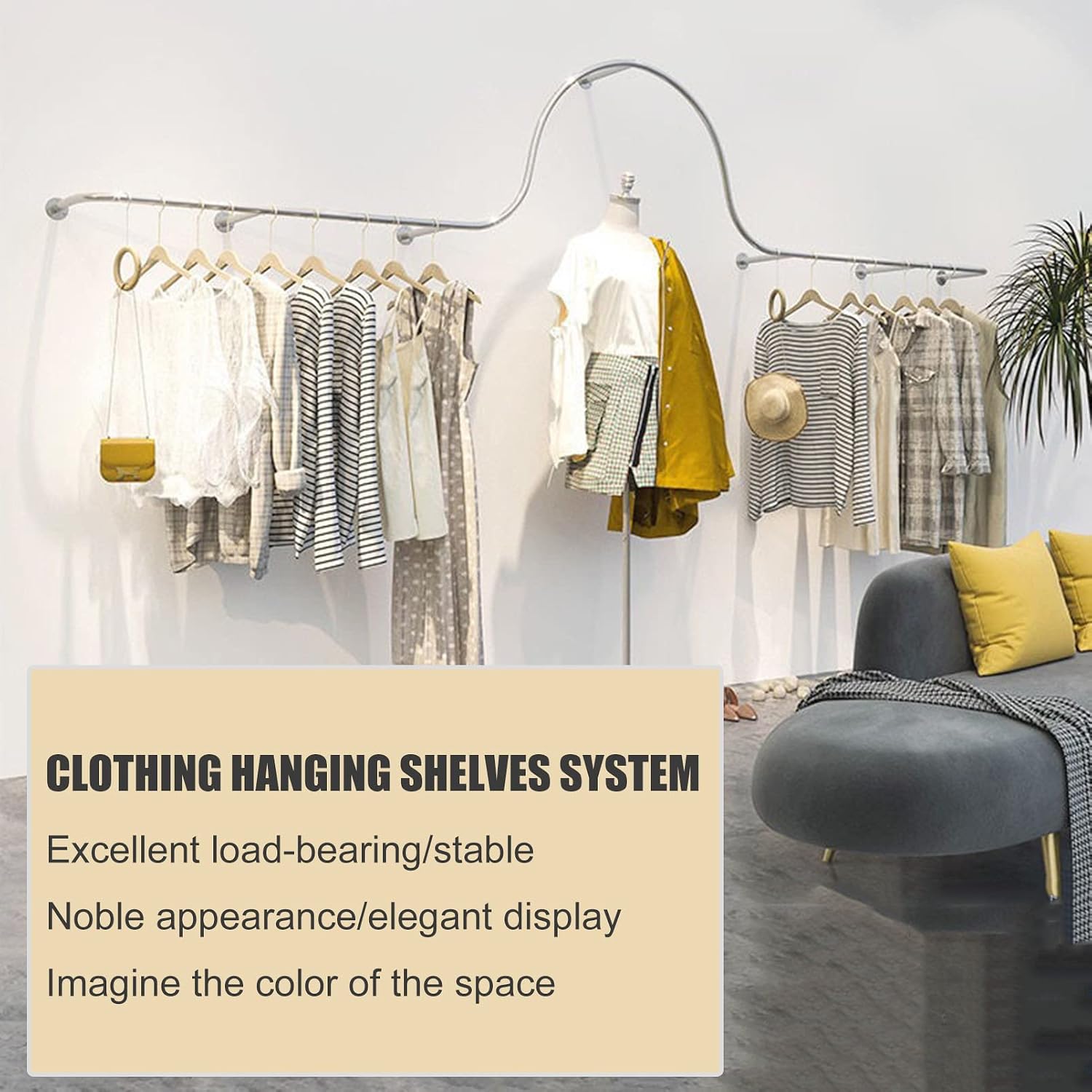 Wall Mounted Garment Rack,Hanging Garment Rack,Large Volume Metal Clothing Store Display Rack,Home Retail Boutique Clothing Display Systems, (D-200Cm