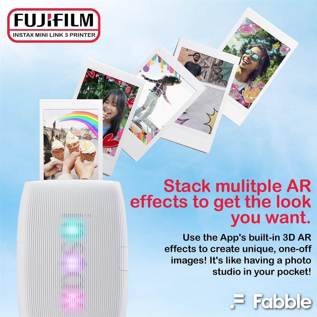 Fujifilm INSTAX Mini Link 3 Smartphone Printer with INSTAX Mini Instant Film and Sunshine Microfiber Cleaning Cloth... (4 Twin Pack (80 Sheets), Clay White)