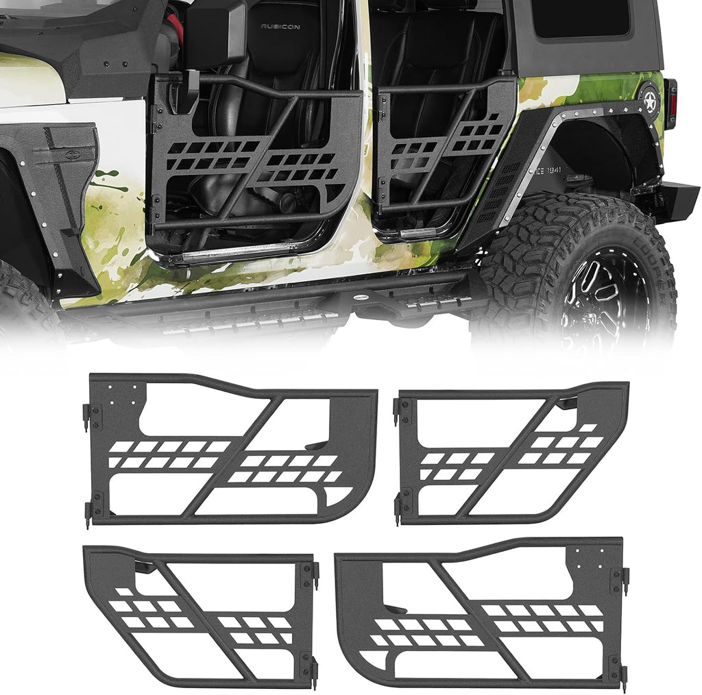 Hooke Road JK Half Door Tubular Trail Doors for 2007-2018 JK Unlimited 4-Door, Summer Open-Air Driving Feel, with Secure Steel Latch Design - 4PCS