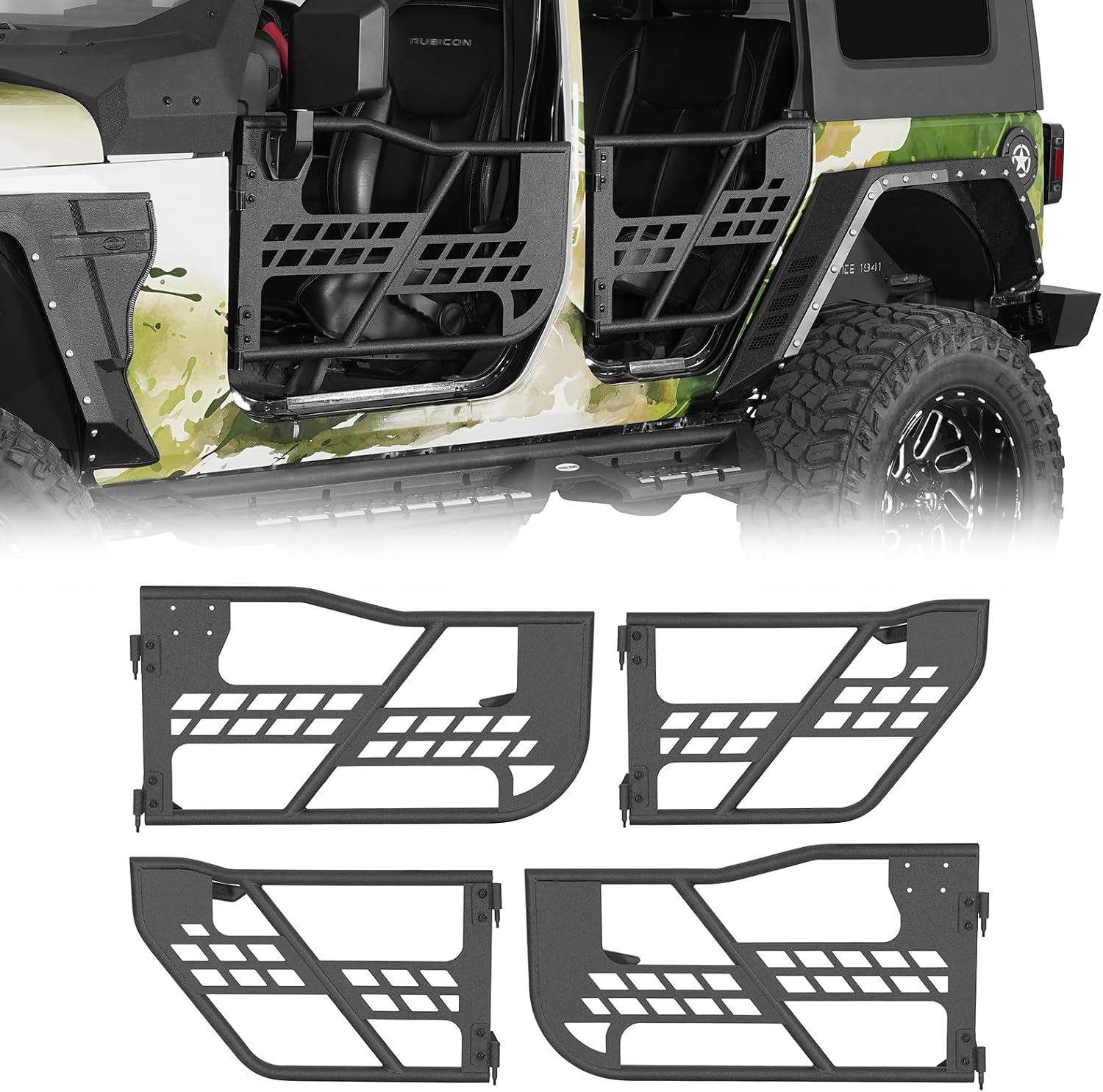 Hooke Road JK Half Door Tubular Trail Doors for 2007-2018 JK Unlimited 4-Door, Summer Open-Air Driving Feel, with Secure Steel Latch Design - 4PCS