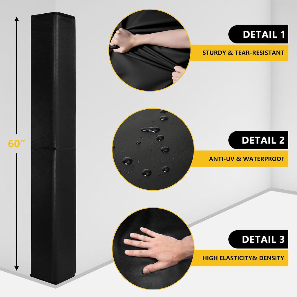 Wall Corner Guards & Edge Protector, Heavy Duty Wall Corner Protective Safety Padding, All-Weather 2 Sides Corner Pad for Gyms, Basketball Court, Playrooms, Garages,etc. (Black, 5FT Tall 6in Sides)