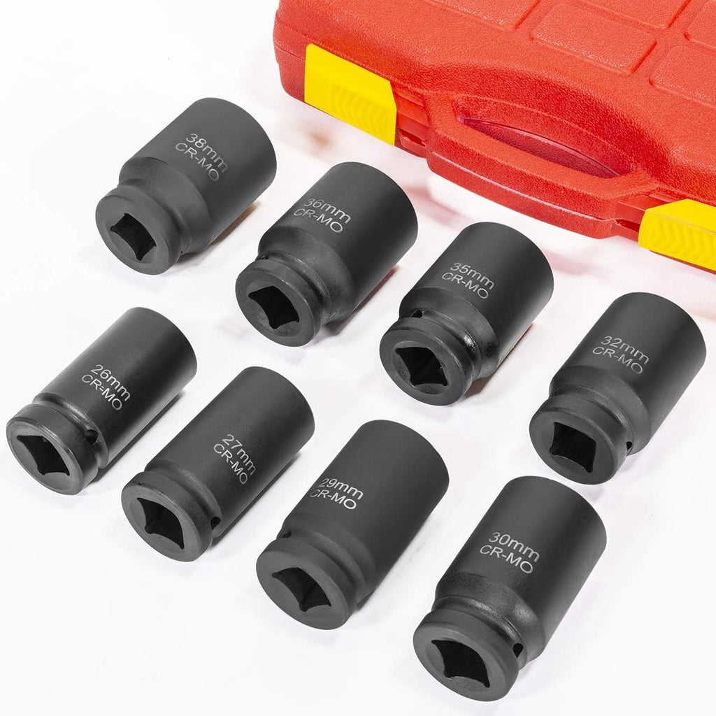 Stark USA 8-Pieces Jumbo Impact Stock Set Sizes 3/4' Drive Deep Socket Set SAE (2-1/16, 2-1/8, 2-3/16, 2-1/4, 2-5/16, 2-3/8, 2-7/16, 2-1/2 inch) Storage Case