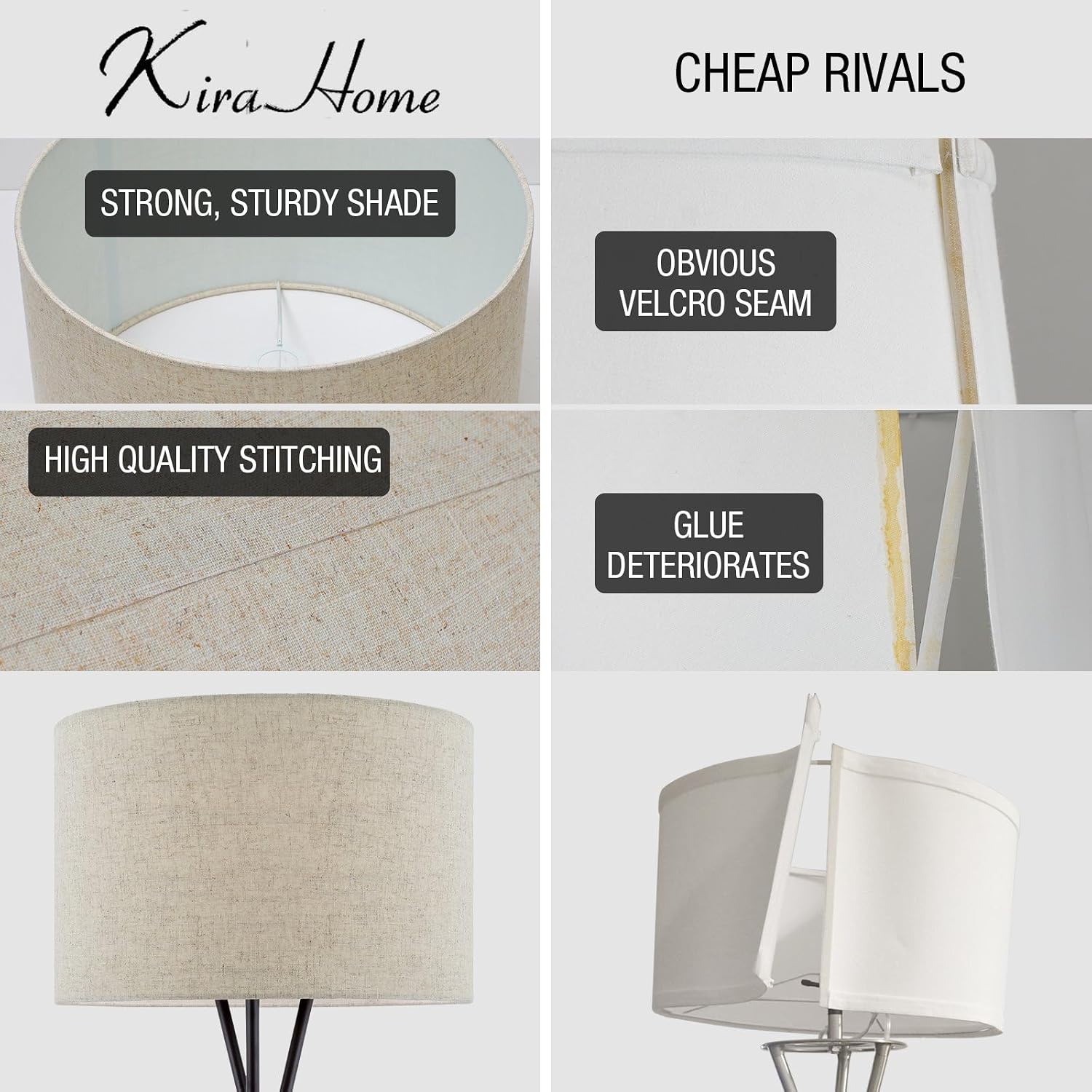 Kira Home Sadie 60' Modern Tripod Floor Lamp with Honey Beige Linen Drum Shade, Mid Century Cross-Leg Standing Light with 9W LED Bulb, Oil Rubbed Bronze Finish