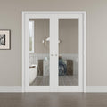60' x 80' French Doors Interior (Double 30' x 80' Clear Glass Door with Silver Hinge Prehung Jamb Kit), Pre-Finished & Paintable, Prebuilt Home Door Panels & Assembly Required Jamb