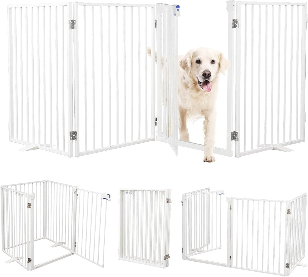 Metal Freestanding Dog Gates with Door,Extra Wide 24', 32' Height Foldable Dog Fence for Indoor & Outdoor, Heavy Duty Freestanding Pet Barrier for Stairs, Doorways, Halls, Kitchen,Yard,Christmas Tree