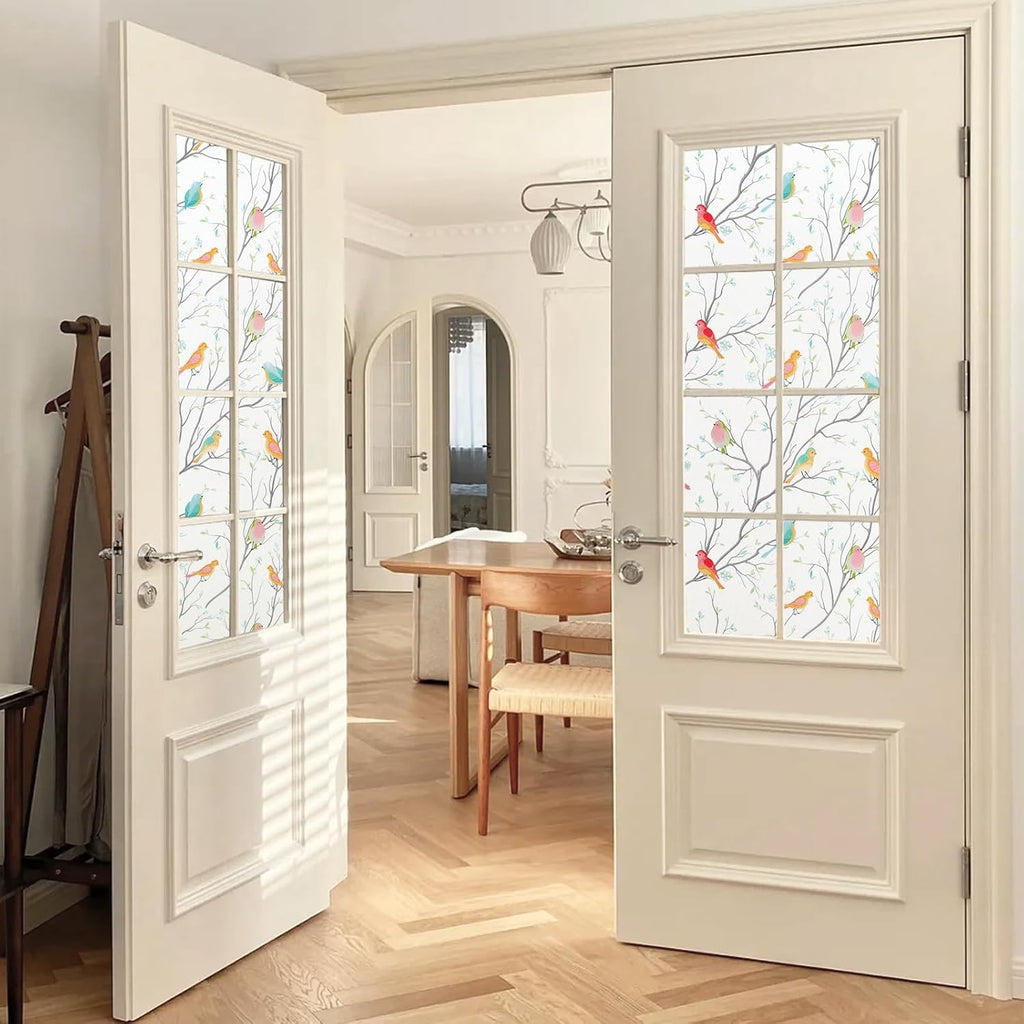 Coavas Stained Glass Window Film, Decorative Frosted Glass Window Privacy Film, Static Cling Non-Adhesive Windows Sticker for Front Door Bathroom Heat Control Anti UV, 45.2 x 157 Inches