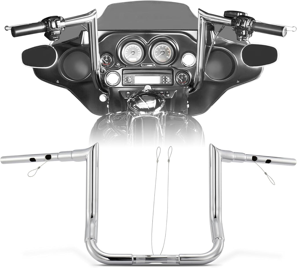 1 1/2 Inch Street Glide Handlebar 12' Rise Meathook Bar 1.5' Fat 1' Clamp Ape Hangers for Harley 2023-later CVO Street Glide FLHXSE & 2024 2025 2026 FLHX Models, Chrome