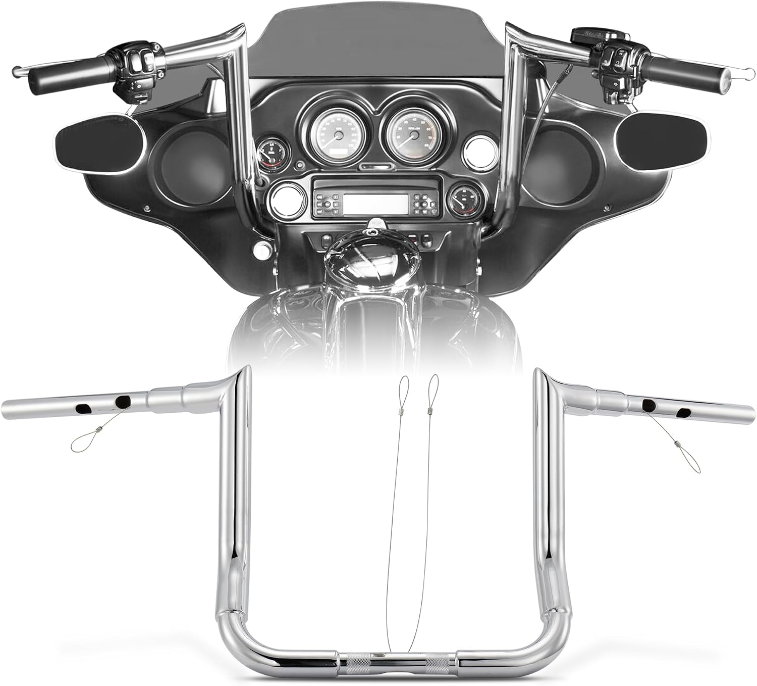 1 1/2 Inch Street Glide Handlebar 12' Rise Meathook Bar 1.5' Fat 1' Clamp Ape Hangers for Harley 2023-later CVO Street Glide FLHXSE & 2024 2025 2026 FLHX Models, Chrome