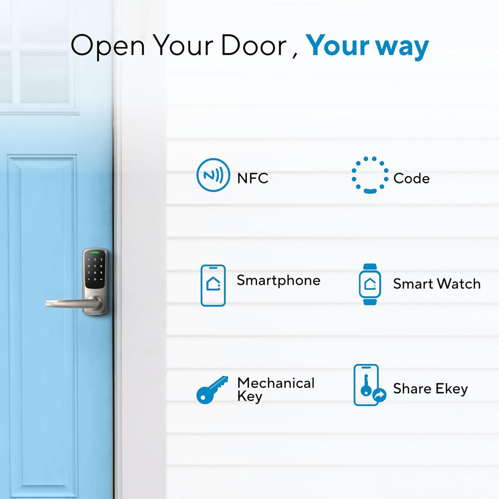 ULTRALOQ Latch 5 World's First Built-in WiFi Smart Lock with NFC, 5-in-1 Keyless Entry with App Control, Smart Door Handle Lock with Touch Digital Keypad, Satin Nickel