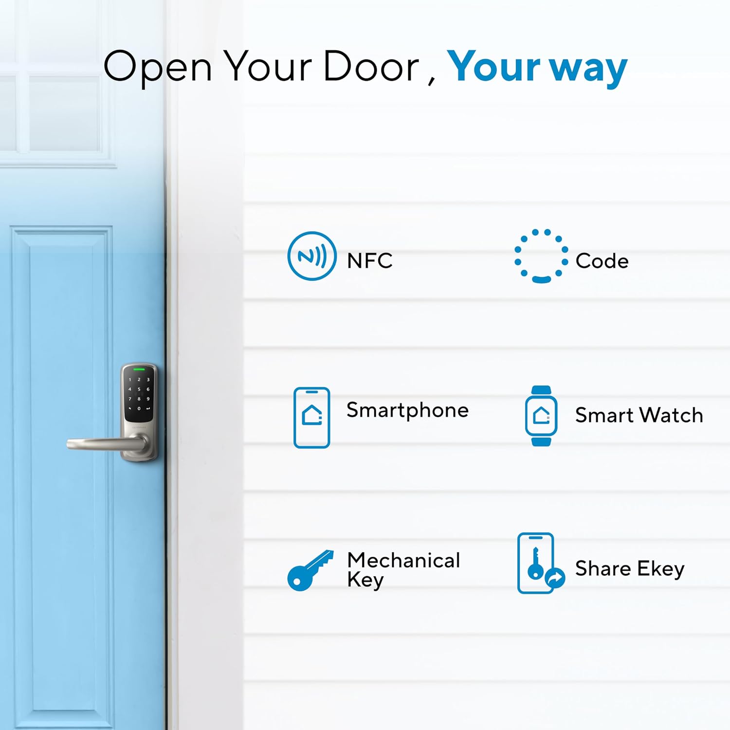 ULTRALOQ Latch 5 World's First Built-in WiFi Smart Lock with NFC, 5-in-1 Keyless Entry with App Control, Smart Door Handle Lock with Touch Digital Keypad, Satin Nickel