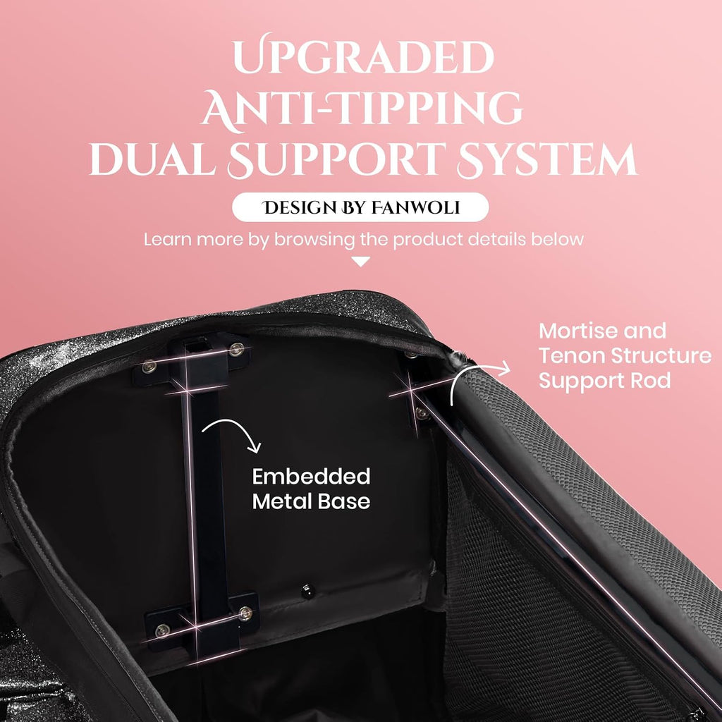 Fanwoli 23' Dance Bag with Garment Rack | Glittering Waterproof Fabric & Upgraded Stable System | Shine-Bright Collection | Ideal Competition Duffle Bag for Dancer Athlete Livestreamer | Sparkle Black