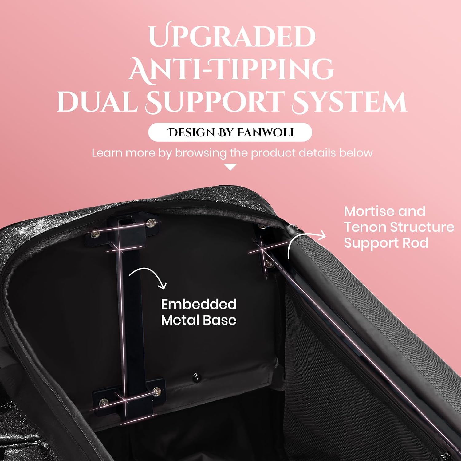 Fanwoli 23' Dance Bag with Garment Rack | Glittering Waterproof Fabric & Upgraded Stable System | Shine-Bright Collection | Ideal Competition Duffle Bag for Dancer Athlete Livestreamer | Sparkle Black