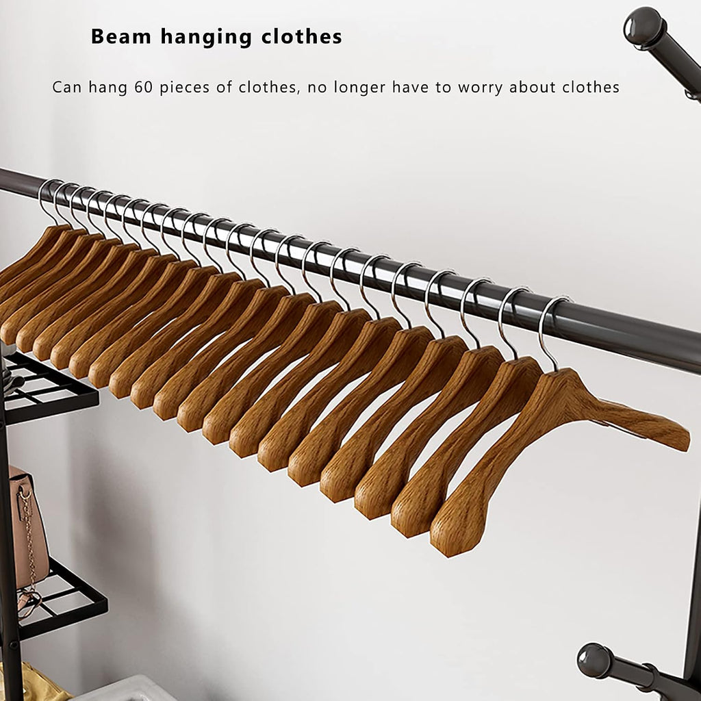 Clothing Rack, Heavy Duty Clothes Rack Portable Garment Rack,with 2-Tier Shelves,5 Side Hooks,Wheels,Multifunctional Storage Shelf Organizer,150x34x173cm