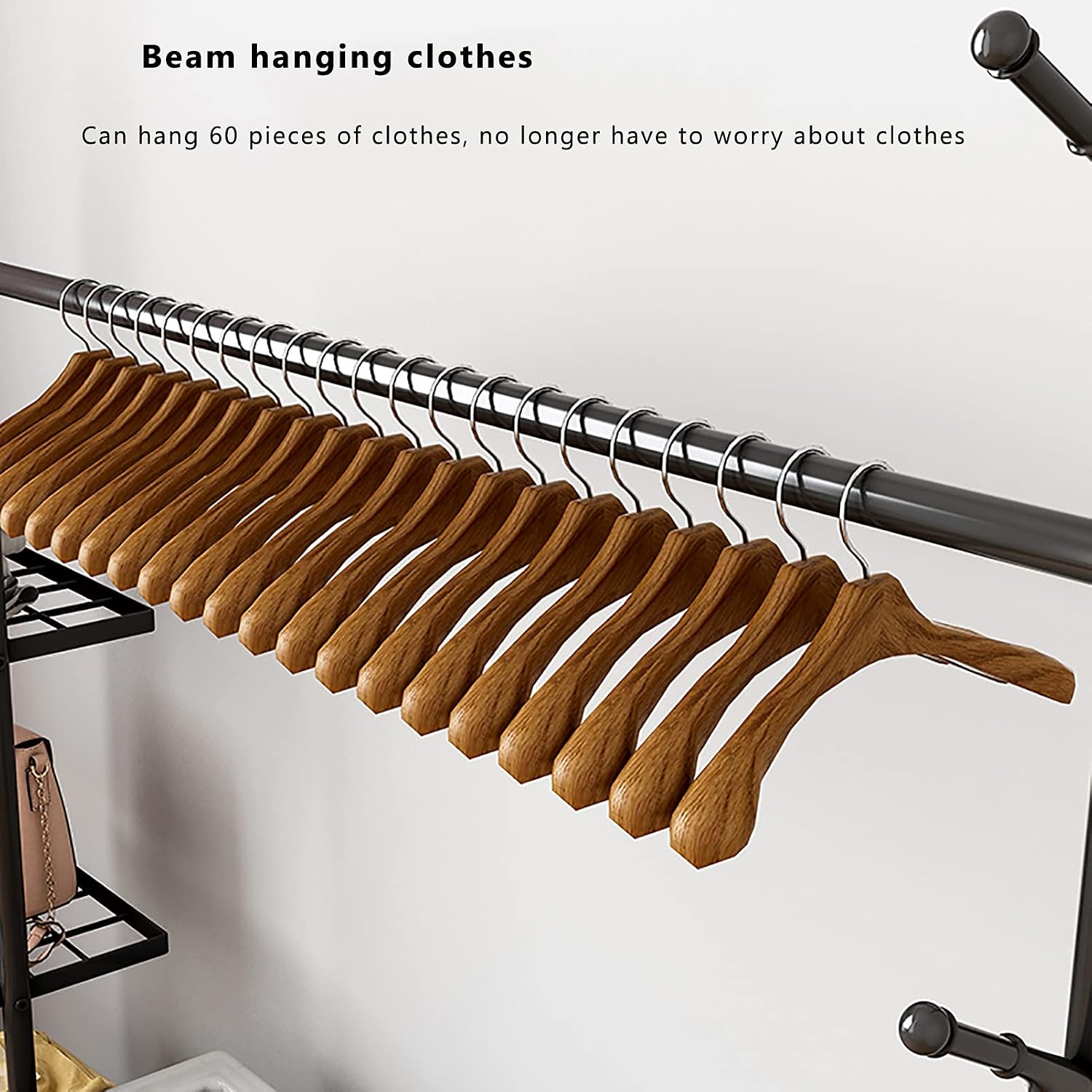 Clothing Rack, Heavy Duty Clothes Rack Portable Garment Rack,with 2-Tier Shelves,5 Side Hooks,Wheels,Multifunctional Storage Shelf Organizer,150x34x173cm