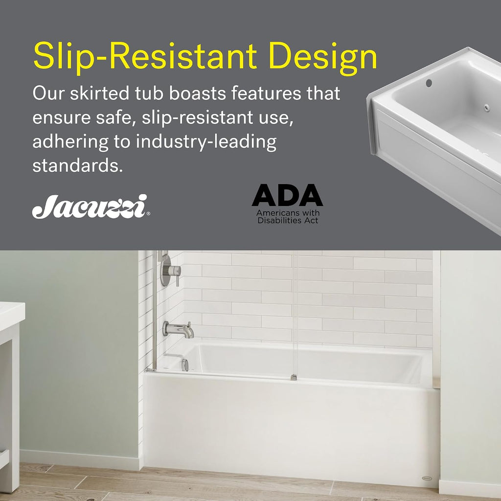 Jacuzzi SIGNATURE Acrylic Skirted Bathtub, Jet Massage Tub, Slip Resistant, Left Drain Placement, 60' (L) x 36' (W), Rectangle Flat Front, White
