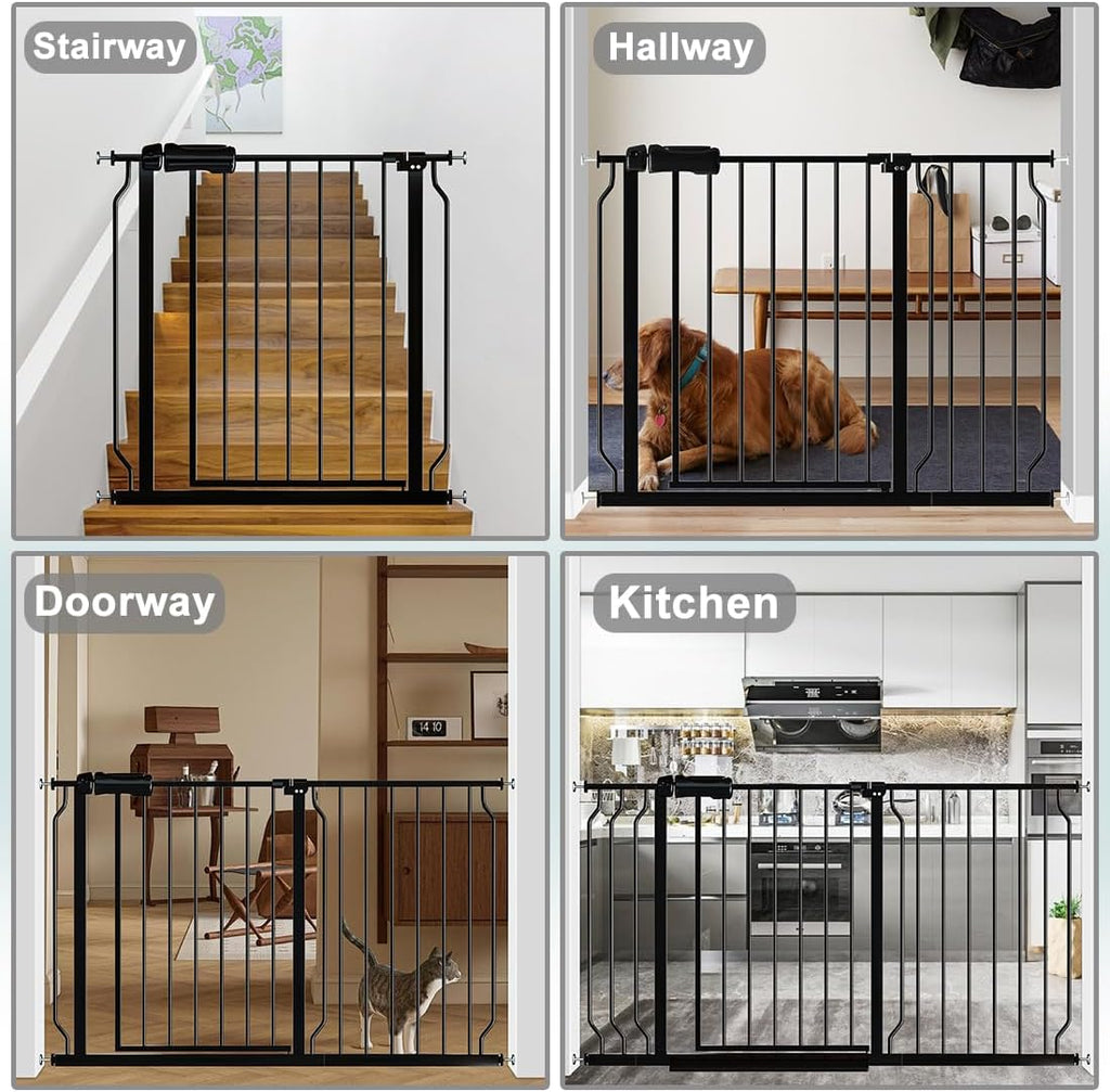 Fairy Baby Extra Wide Baby Gate Black 53-57.5 Inch Wide, Walk Through Pressure Mounted No Drill for Doorways, Long and Large Tension Gate for Pet and Kids
