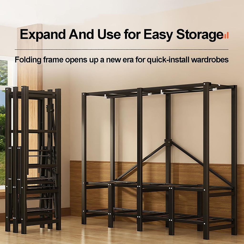 Heavy Duty Portable Wardrobe Closet for Hanging Clothing with Cover, Clothes Rack with Gauze Curtain, Covered Clothing Coat Storage Organizer(G,151cm/59.4inch)