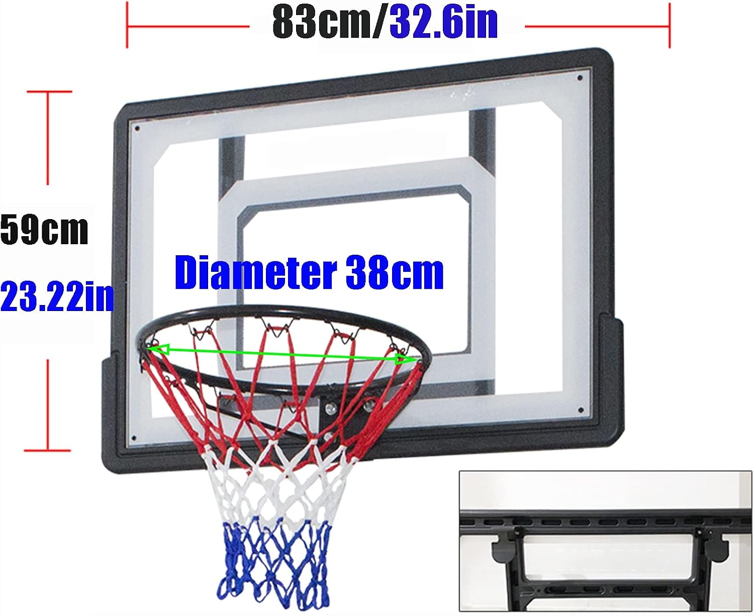 Basketball Rim Wall-Mounted Basketball Hoop,Mini Basketball Boards for Adults and Children,No Need to Punch Holes for Easy Installation,Diameter 21.5/38cm (Size : 83x59cm)
