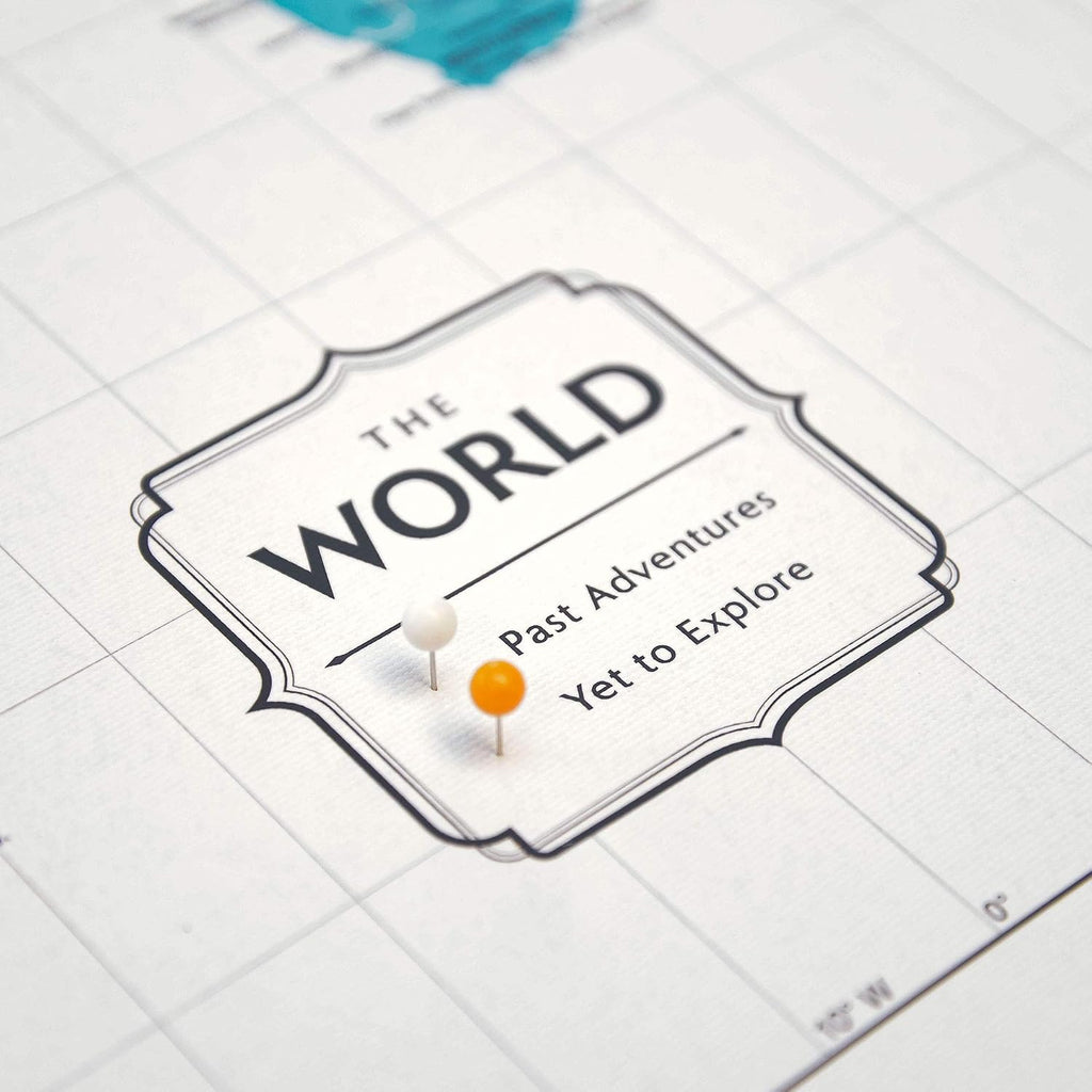 Push Pin World Map Board - With Push Pins to Mark World Travel - Handmade in Ohio, USA - Design: Pink Color Splash