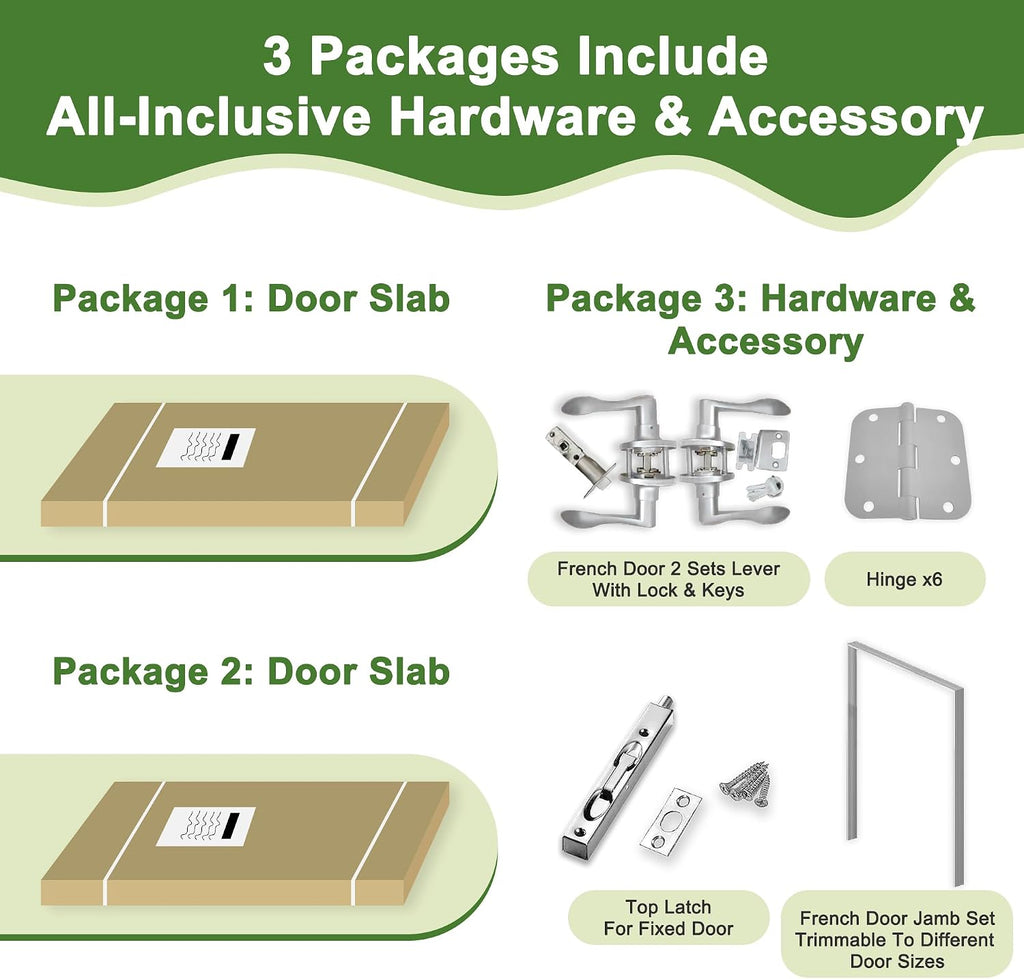 64' x 80' French Doors Interior (Double 32' x 80' Half Frosted Glass Door with Silver Hinge Prehung Jamb Kit), Pre-Finished & Paintable, Prebuilt Home Door Slabs & Assembly Required Jamb