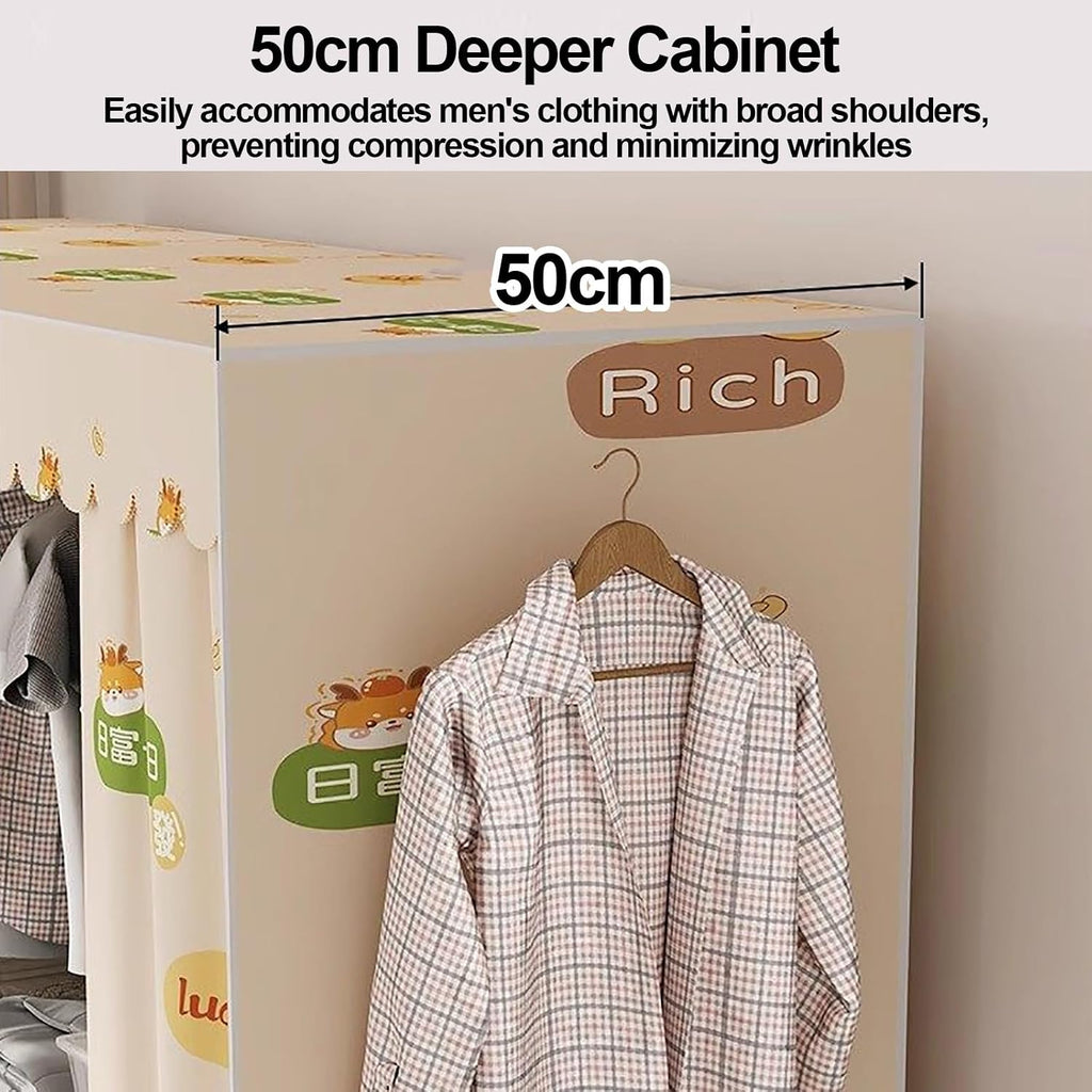 Heavy Duty Wardrobe Closet With Cover, Foldable One-Piece Folding Base, Portable Covered Clothing Coat Storage Organizer, Metal Garment Rack For Bedrooms(Blue 1,110x50x170cm)