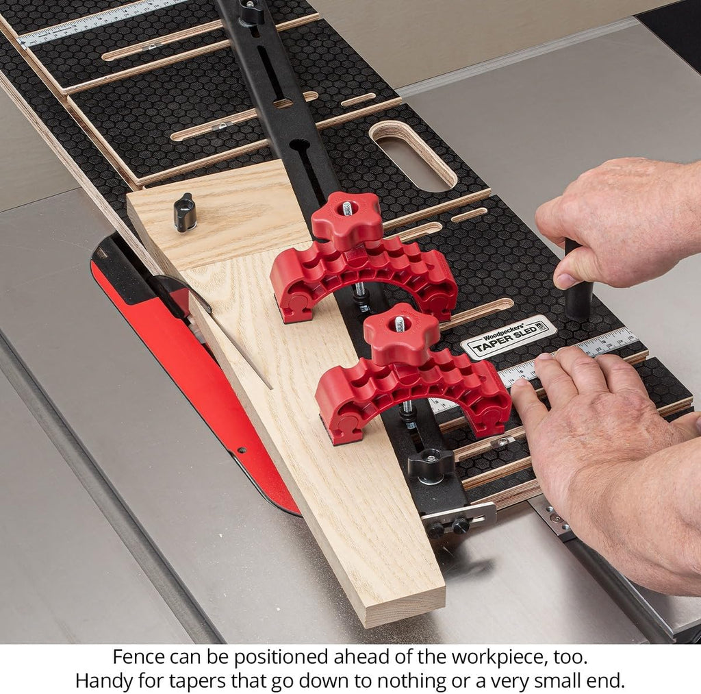 Woodpeckers Taper Sled, Table Saw Taper + Straight Line Jig, Perfect for Chair + Table Legs & Edge Jointing, Features 37' Miter Bar & 2 Hold-Down Clamps + Steel Fence TSL-32