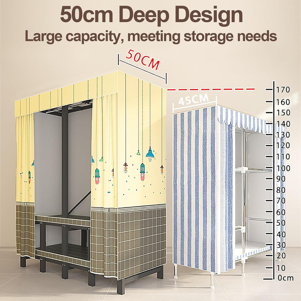 Portable Wardrobe Closets For Hanging Clothes, Foldable Clothe Rack With Cover, Metal Garment Rack For Hanging Rods, Clothing Coat Storage Rack, For Bedroom(Blue2,100cm/39.4inch)