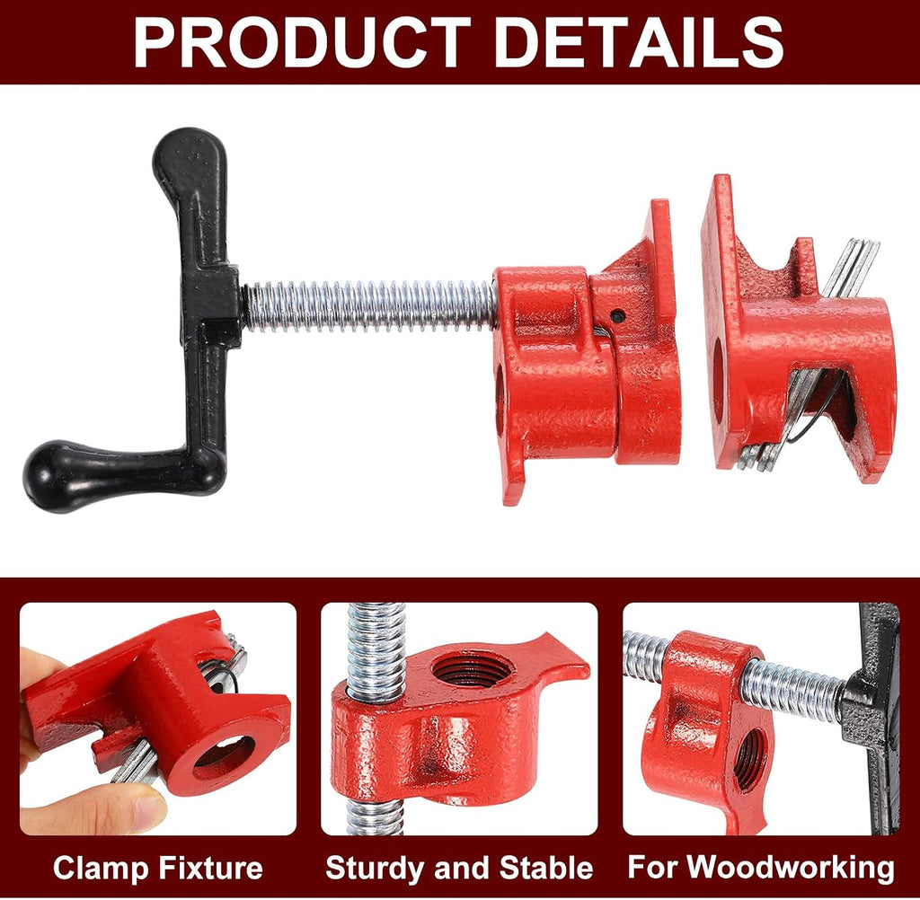 HARFINGTON 8Pcs Clamp Fixture 1/2' Black Pipe Steel Clamps Wood Gluing Pipe Clamp Set Cast Iron Woodworking Tool for Gluing and Drilling