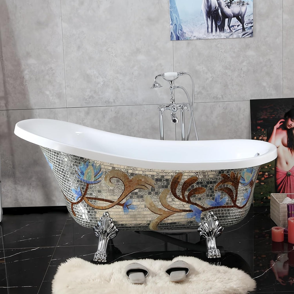 71' Edeyeu Freestanding Bathtub - Solid Surface Soaking Tub With Clawfoot Design, Luxury Free Standing Bathtub for Spa Bathroom, Extra Deep Soaker for Villa & Hotel, E