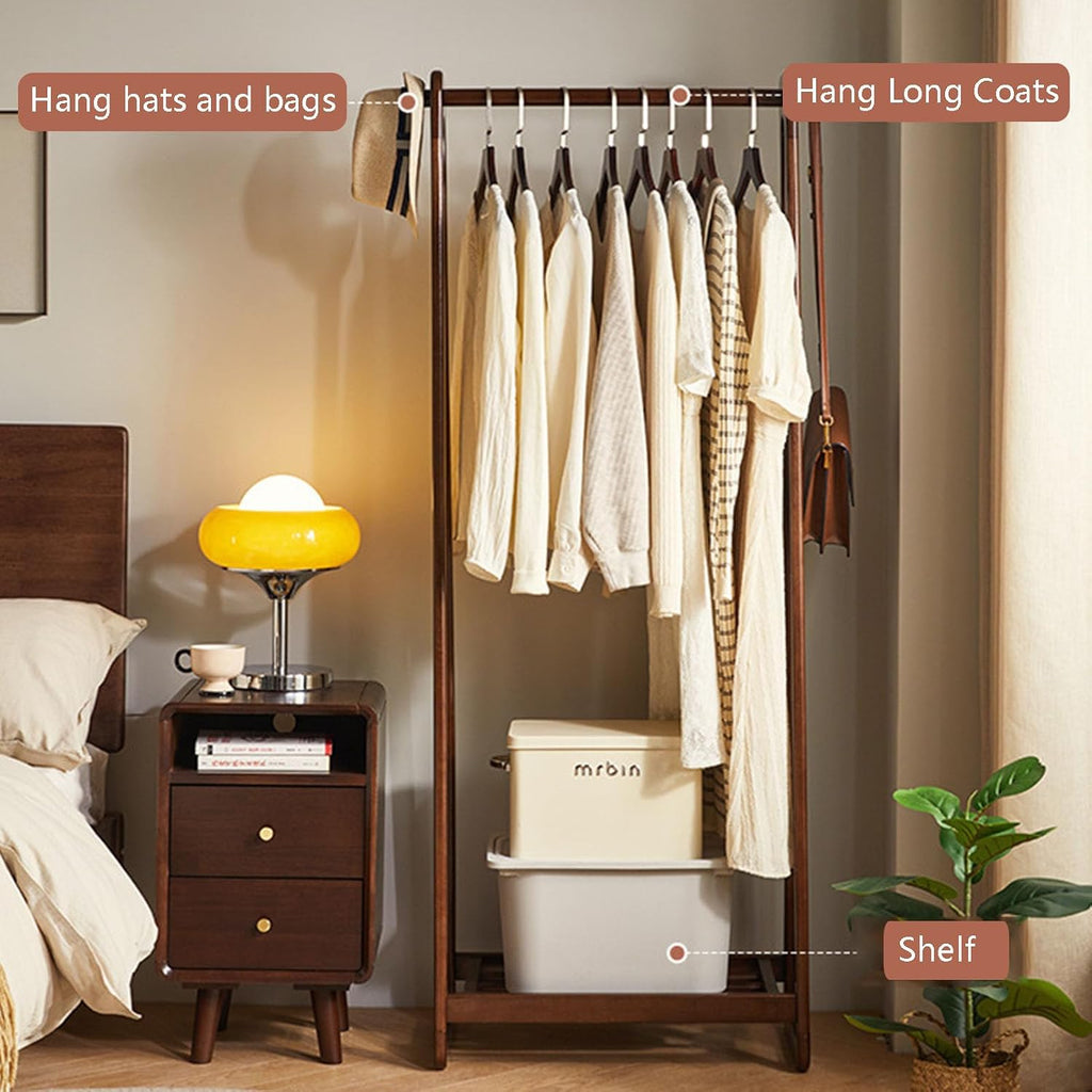 Clothes Rack, Heavy Duty Clothing Rack Style Rolling Garment Rack with Shelf, for Bedroom, Laundry Room Retail Store Rustic