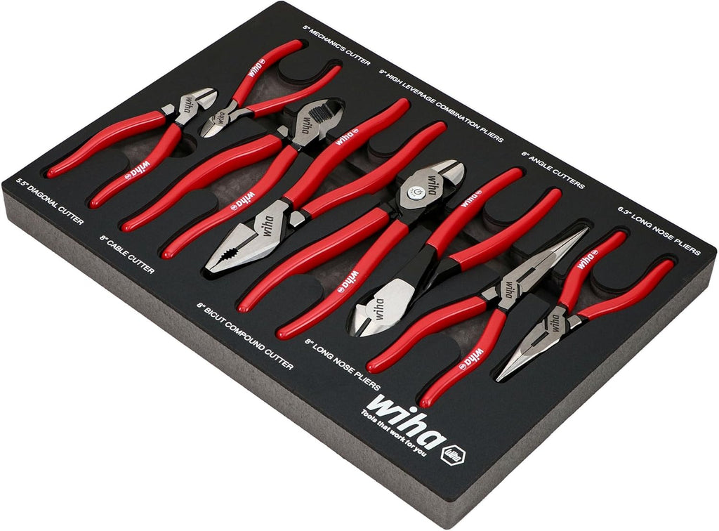Wiha 34682 8 Piece Classic Grip Pliers and Cutters Tray Set