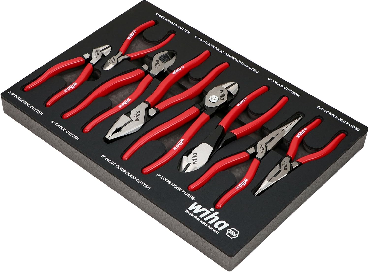 Wiha 34682 8 Piece Classic Grip Pliers and Cutters Tray Set